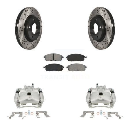 Front Disc Brake Coated Caliper Drilled Slotted Rotors And Semi-Metallic Pads Kit For Nissan Sentra KCD-100177S by Transit Auto