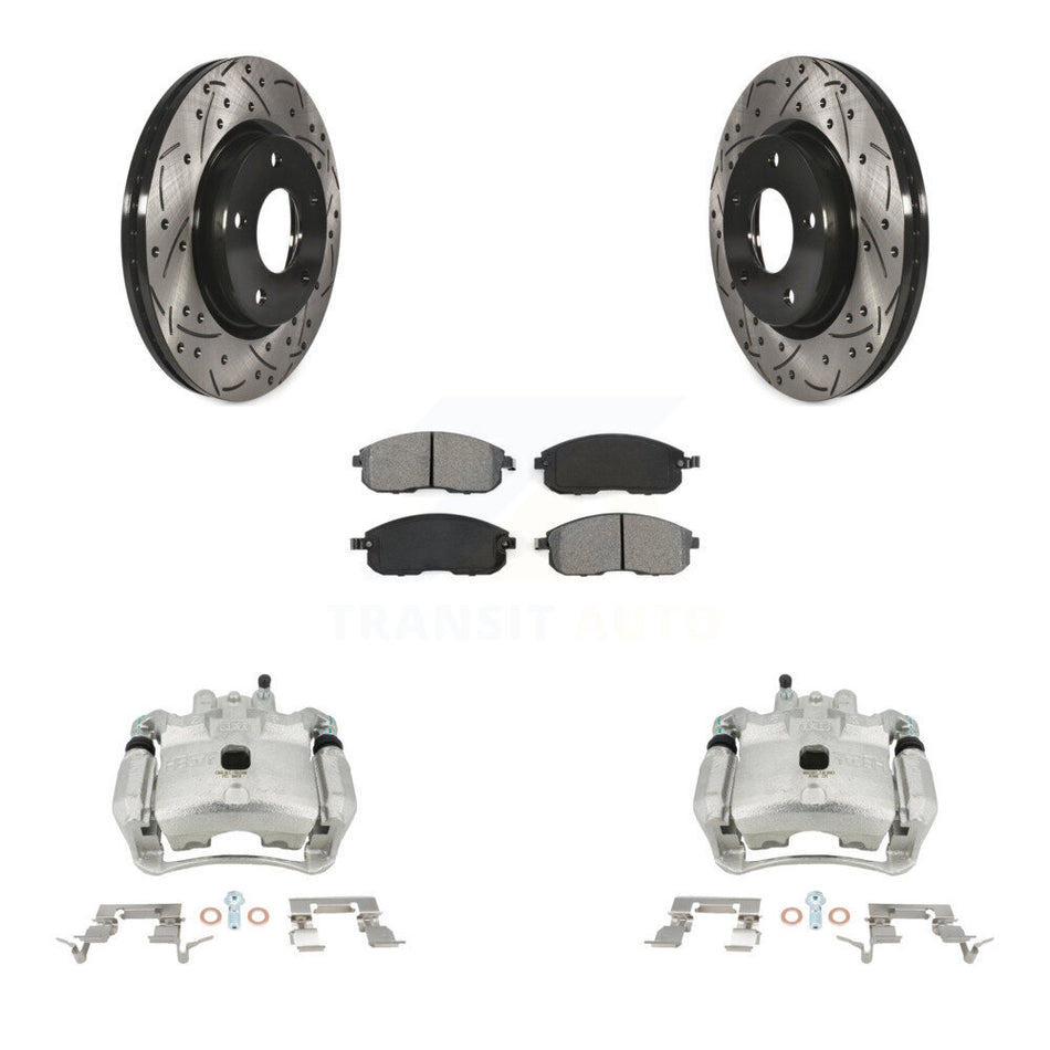 Front Disc Brake Coated Caliper Drilled Slotted Rotors And Semi-Metallic Pads Kit For Nissan Sentra KCD-100177S