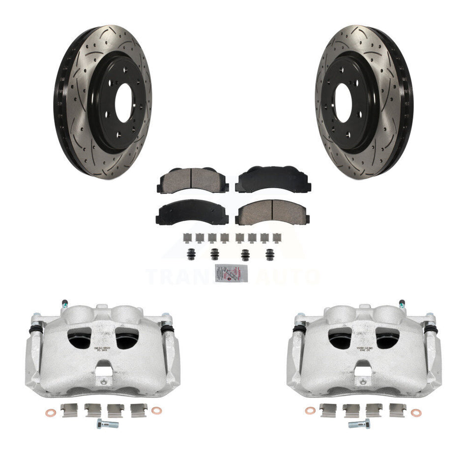 Front Brake Caliper Drill Slotted Rotor Ceramic Pad Kit For Ford F-150 With 7 Lug Wheels KCD-100178N