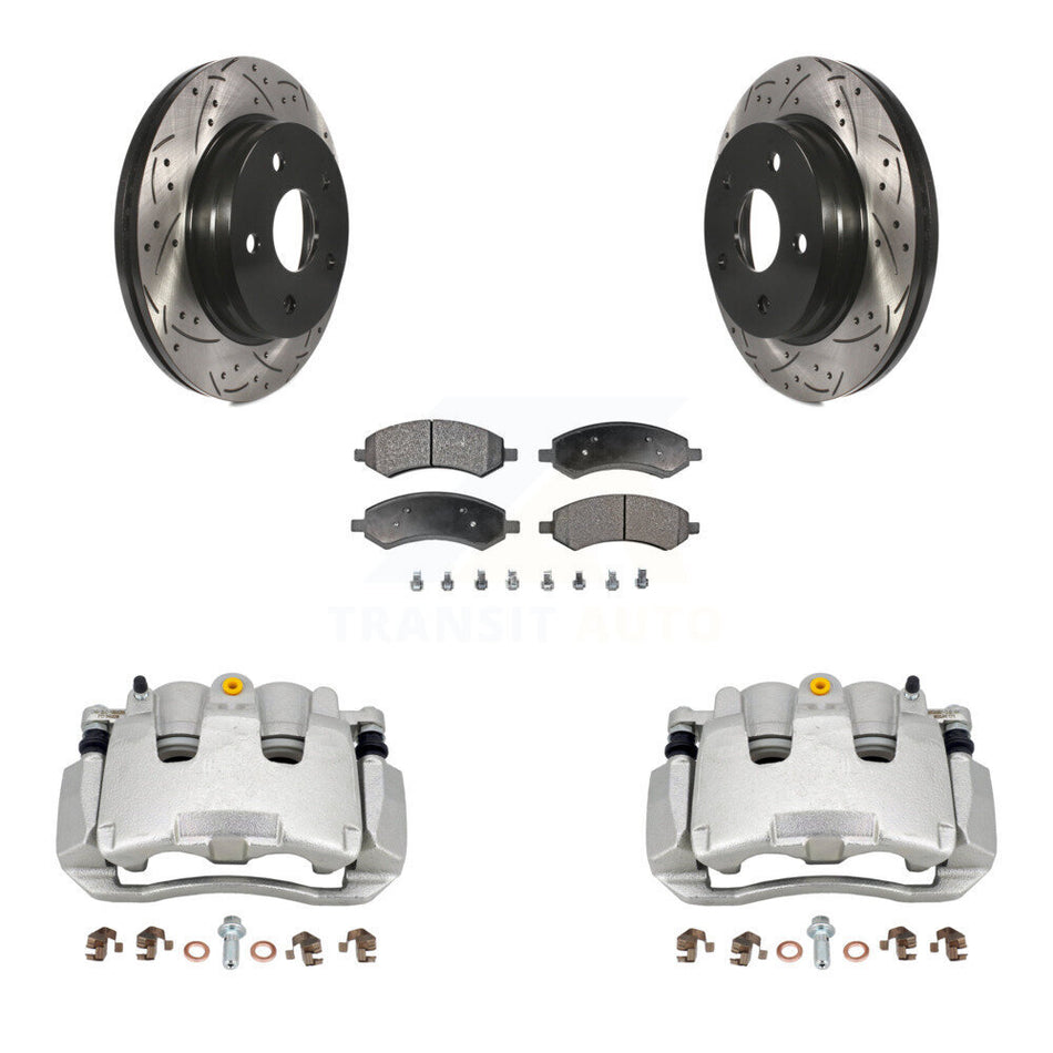 Front Brake Caliper Drill Slotted Rotor Semi-Metallic Pad Kit For Ram 1500 Classic Dodge KCD-100178P