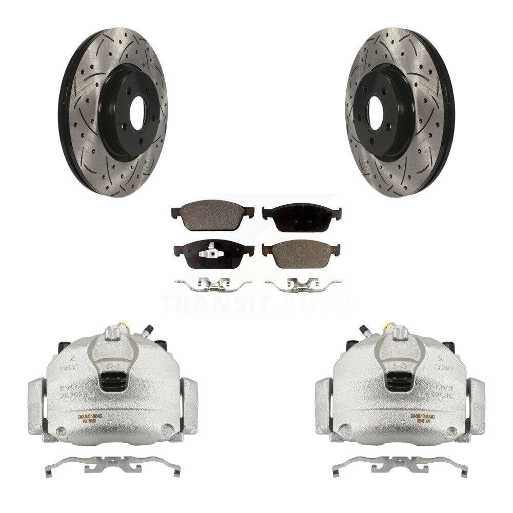 Front Brake Coated Caliper Drill Slot Rotors Ceramic Pad Kit For 2013-2018 Ford Focus ST KCD-100178T