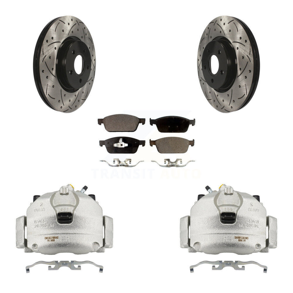 Front Brake Coated Caliper Drill Slot Rotors Ceramic Pad Kit For 2013-2018 Ford Focus ST KCD-100178T
