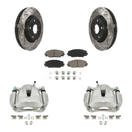 Front Disc Brake Coated Caliper Drilled Slotted Rotors And Ceramic Pads Kit For Toyota RAV4 Scion tC Matrix Pontiac Vibe Corolla iM Mirai KCD-100179C by Transit Auto