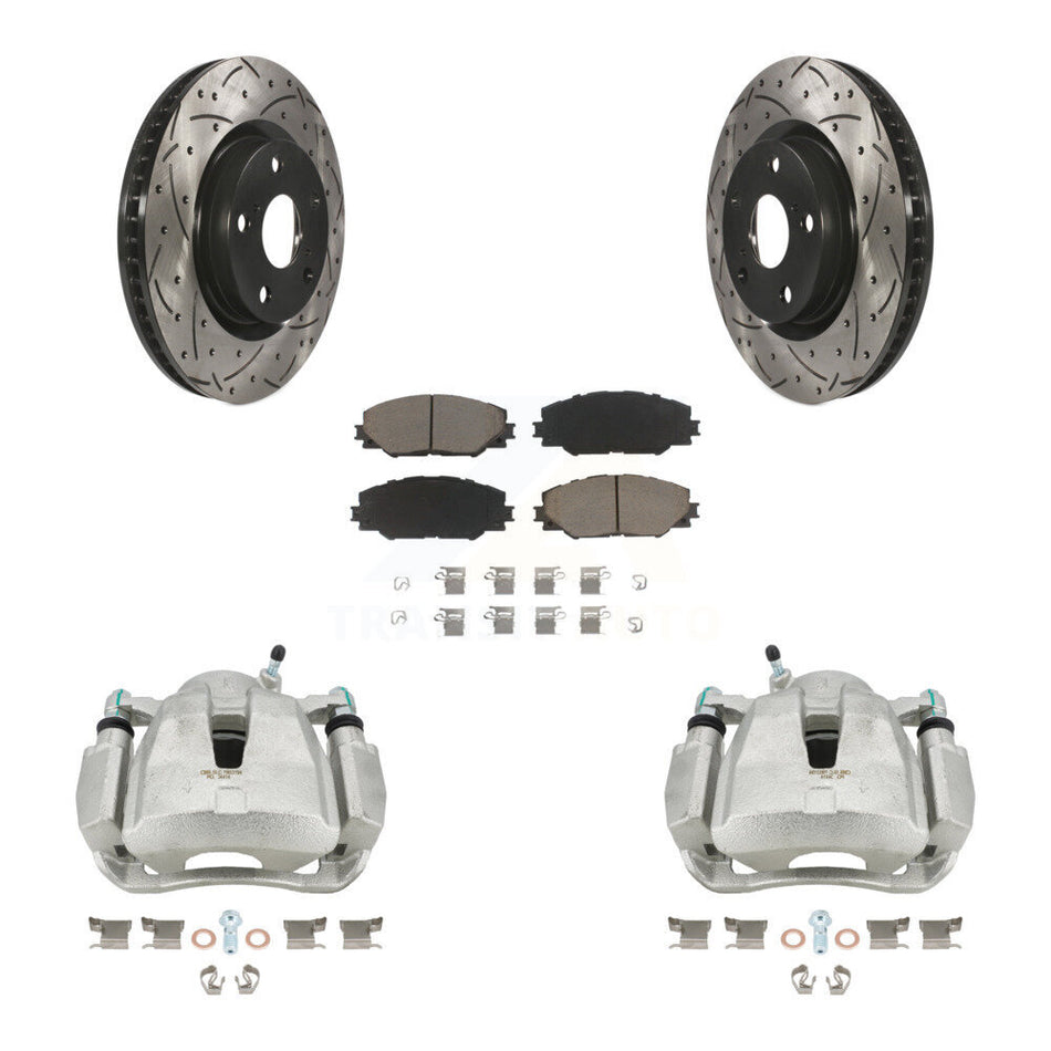 Front Disc Brake Coated Caliper Drilled Slotted Rotors And Ceramic Pads Kit For Toyota RAV4 Scion tC Matrix Pontiac Vibe Corolla iM Mirai KCD-100179C