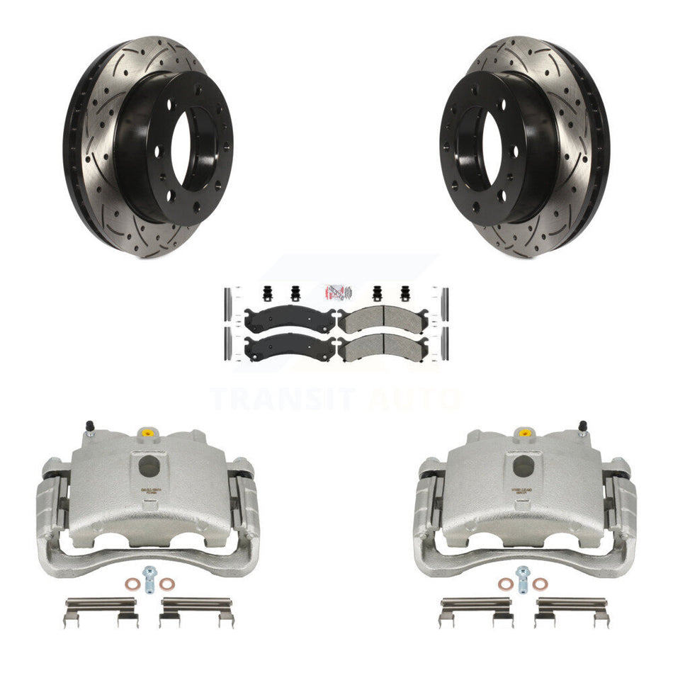 Front Brake Caliper Drilled Slot Rotor Semi-Metallic Pad Kit For Chevrolet Silverado 2500 HD GMC Sierra Express Cadillac DeVille Savana 3500 Hummer H2 Classic 1500 Suburban XL KCD-100179N