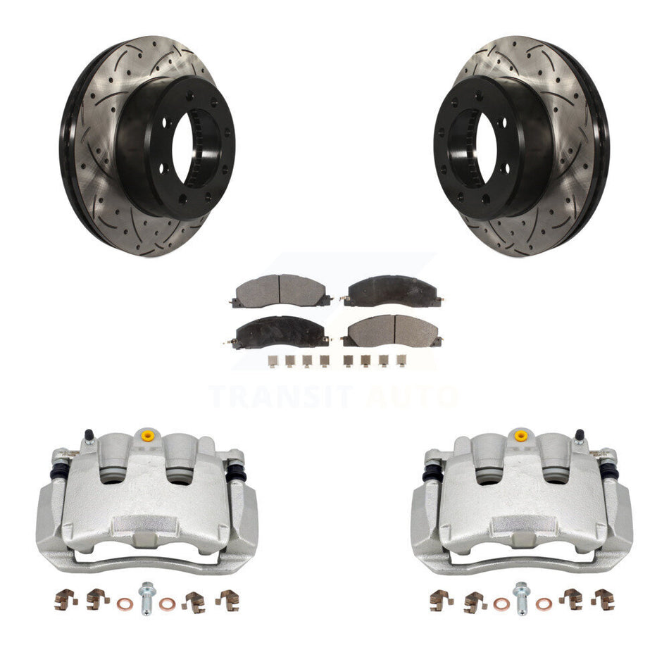 Front Disc Brake Coated Caliper Drilled Slotted Rotor Semi-Metallic Pad Kit For Ram 1500 KCD-100179P