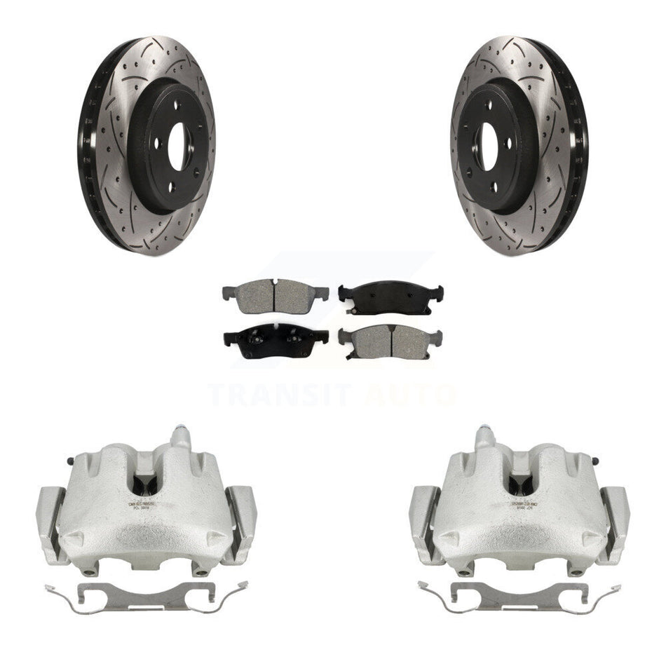 Front Disc Brake Coated Caliper Drilled Slotted Rotors And Semi-Metallic Pads Kit For Jeep Grand Cherokee Dodge Durango KCD-100179S