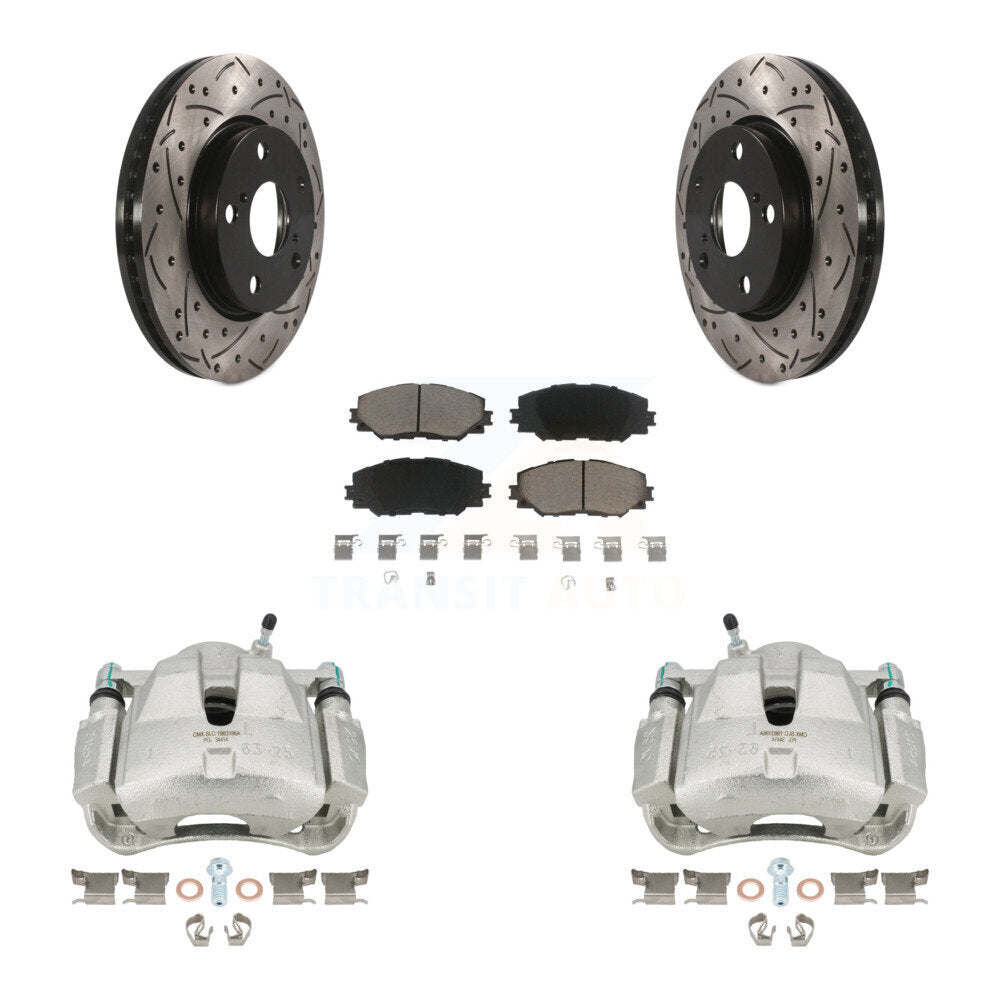 Front Disc Brake Coated Caliper Drilled Slotted Rotors And Ceramic Pads Kit For Toyota RAV4 Scion xB Prius V Lexus HS250h KCD-100180C by Transit Auto