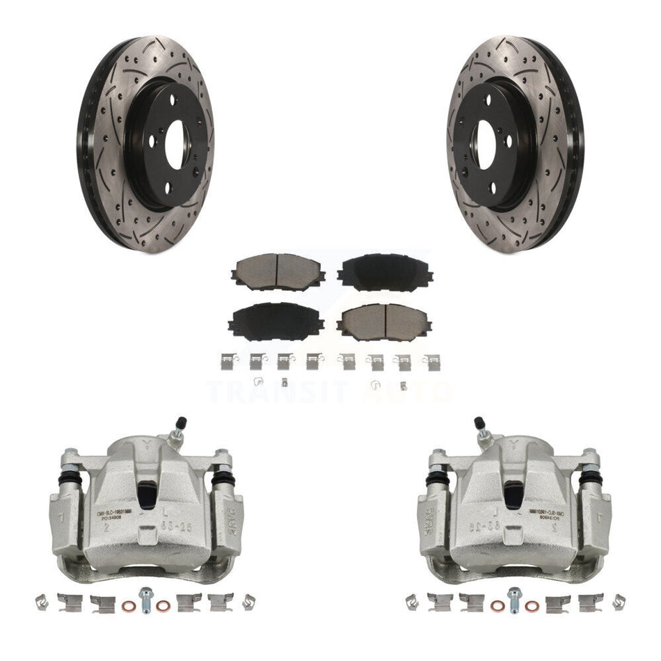 Front Disc Brake Coated Caliper Drilled Slotted Rotors And Ceramic Pads Kit For Toyota RAV4 Scion xB Prius V Lexus HS250h KCD-100180C