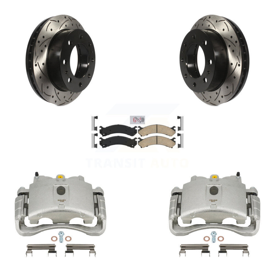Front Brake Caliper Drilled Slot Rotor Ceramic Pad Kit For Chevrolet Silverado 2500 HD GMC Sierra Express Cadillac DeVille Savana 3500 Hummer H2 Classic 1500 Suburban Yukon XL KCD-100180N