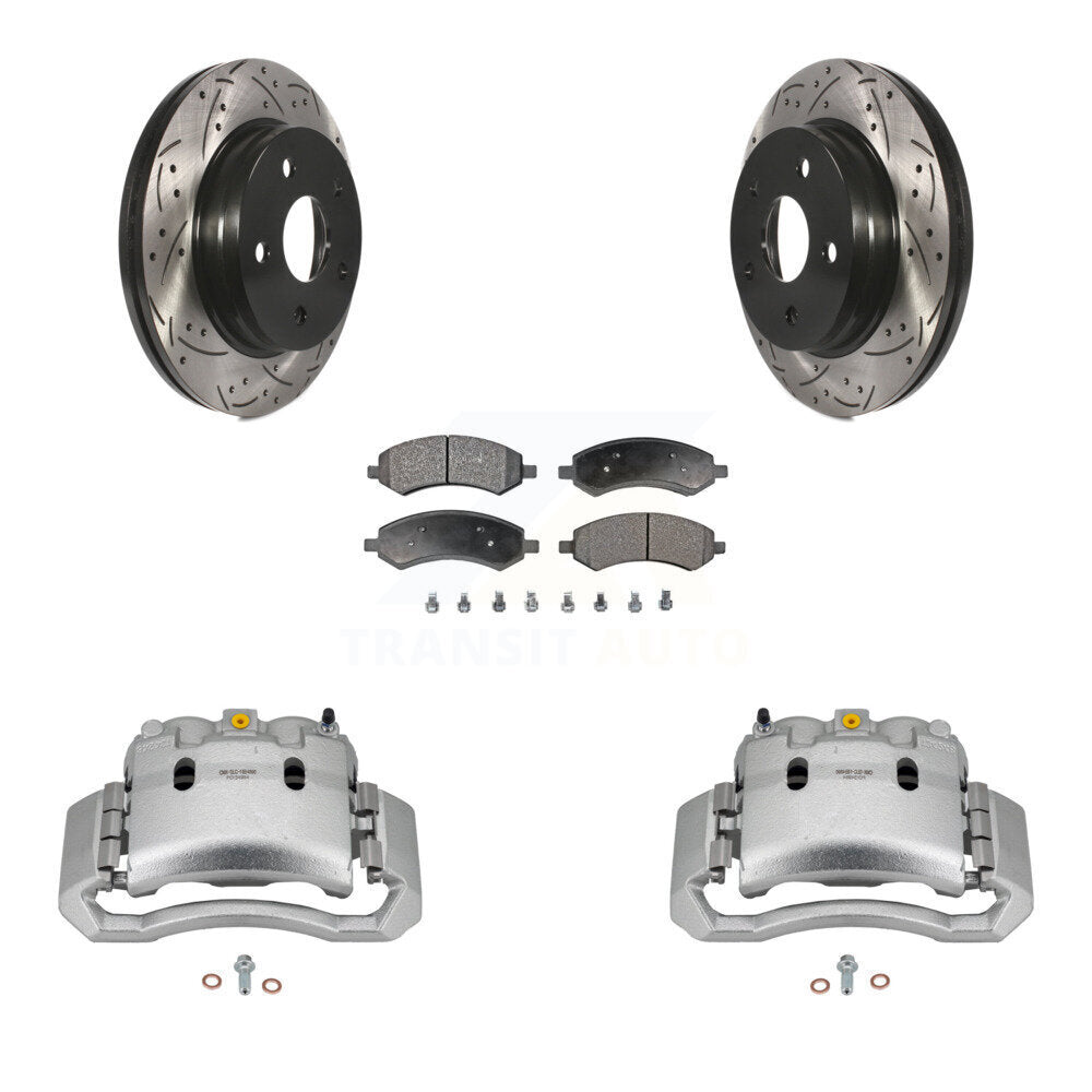 Front Brake Coated Caliper Drill Slotted Rotors Semi-Metallic Pad Kit For Dodge Ram 1500 KCD-100180P