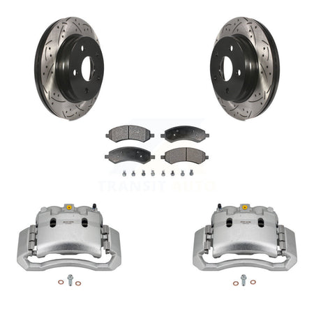 Front Brake Coated Caliper Drill Slotted Rotors Semi-Metallic Pad Kit For Dodge Ram 1500 KCD-100180P