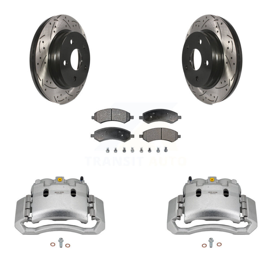 Front Brake Coated Caliper Drill Slotted Rotors Semi-Metallic Pad Kit For Dodge Ram 1500 KCD-100180P