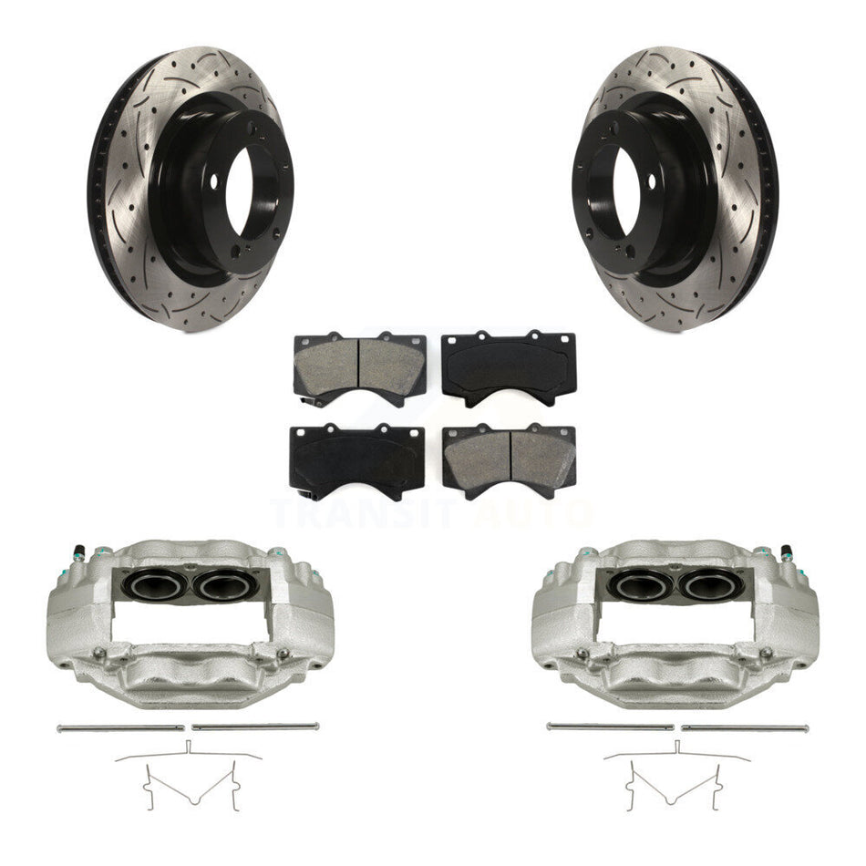 Front Brake Caliper Drill Slotted Rotors Semi-Metallic Pad Kit For Toyota Tundra Sequoia KCD-100180S