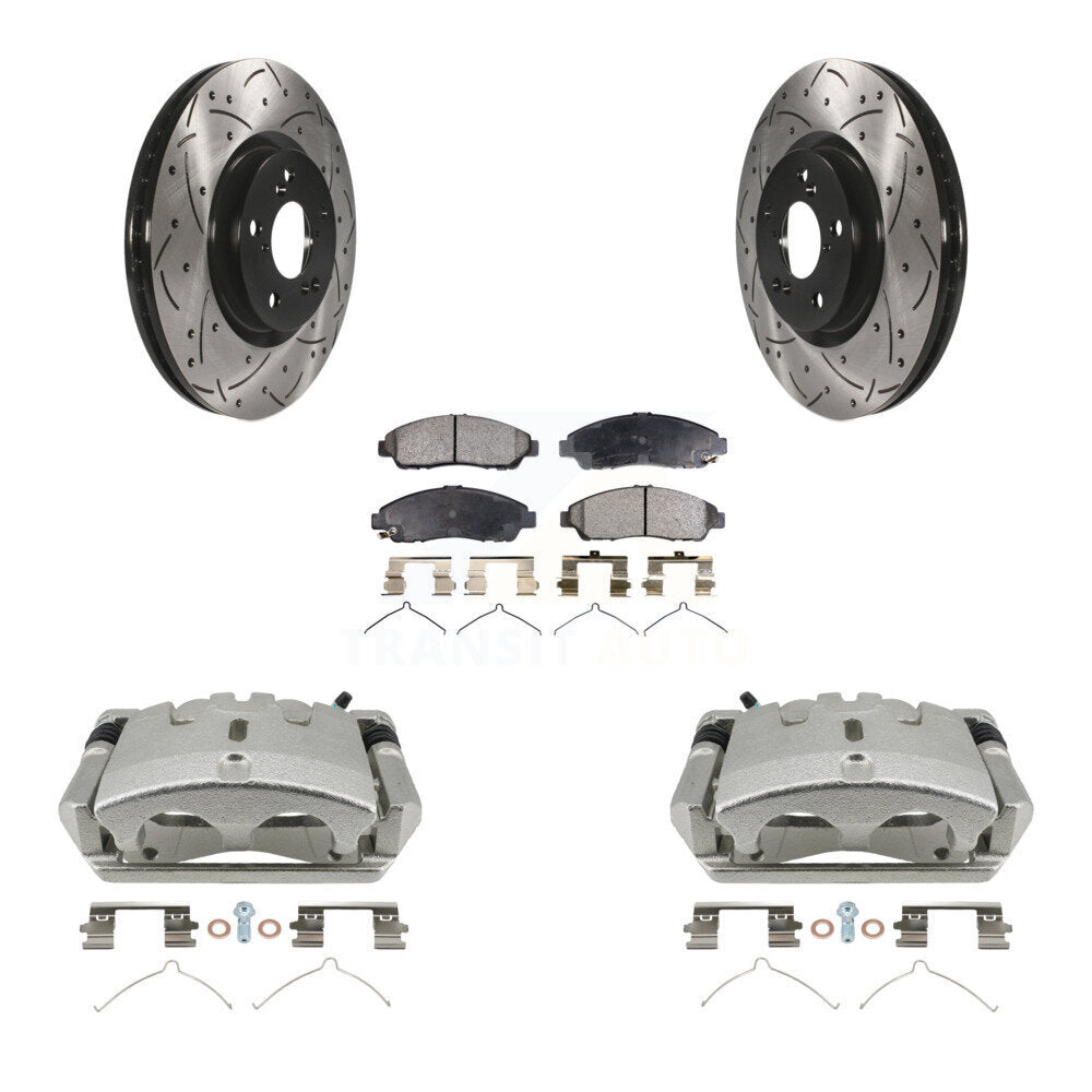 Front Brake Coated Caliper Drill Slotted Rotor Ceramic Pad Kit For 2009-2015 Honda Pilot KCD-100180T