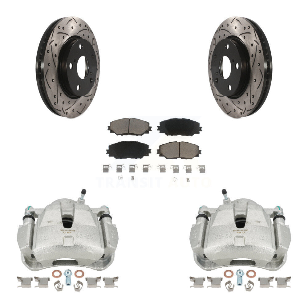 Front Disc Brake Coated Caliper Drilled Slotted Rotors And Ceramic Pads Kit For Toyota RAV4 KCD-100181C by Transit Auto