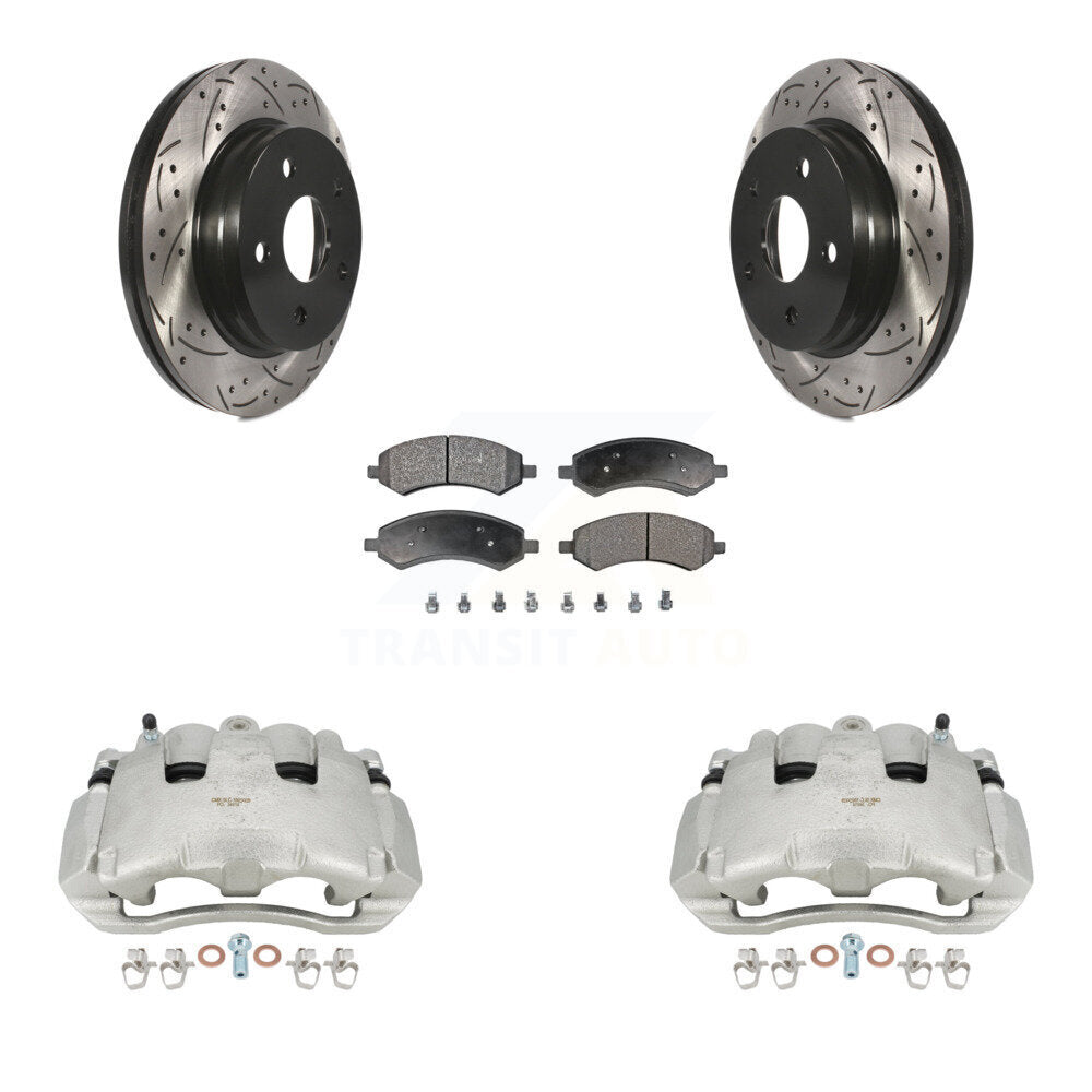 Front Disc Brake Coated Caliper Drilled Slotted Rotors And Semi-Metallic Pads Kit For Dodge Ram 1500 KCD-100181P by Transit Auto