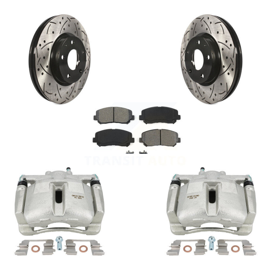 Front Disc Brake Coated Caliper Drilled Slotted Rotors And Semi-Metallic Pads Kit For 2013-2015 Mazda CX-5 KCD-100181S