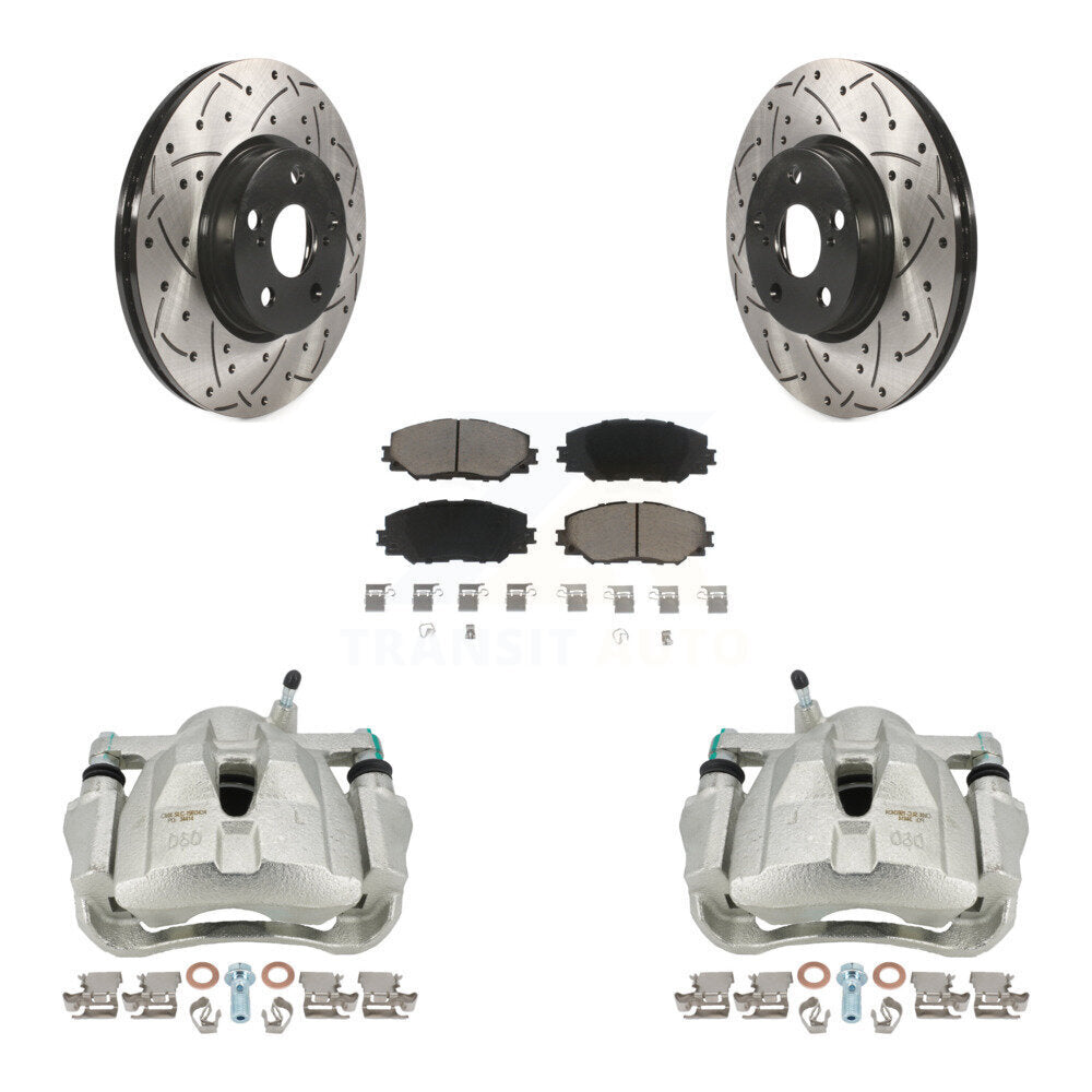 Front Disc Brake Coated Caliper Drilled Slotted Rotors And Ceramic Pads Kit For Toyota Corolla Scion xD Matrix Pontiac Vibe KCD-100182C by Transit Auto