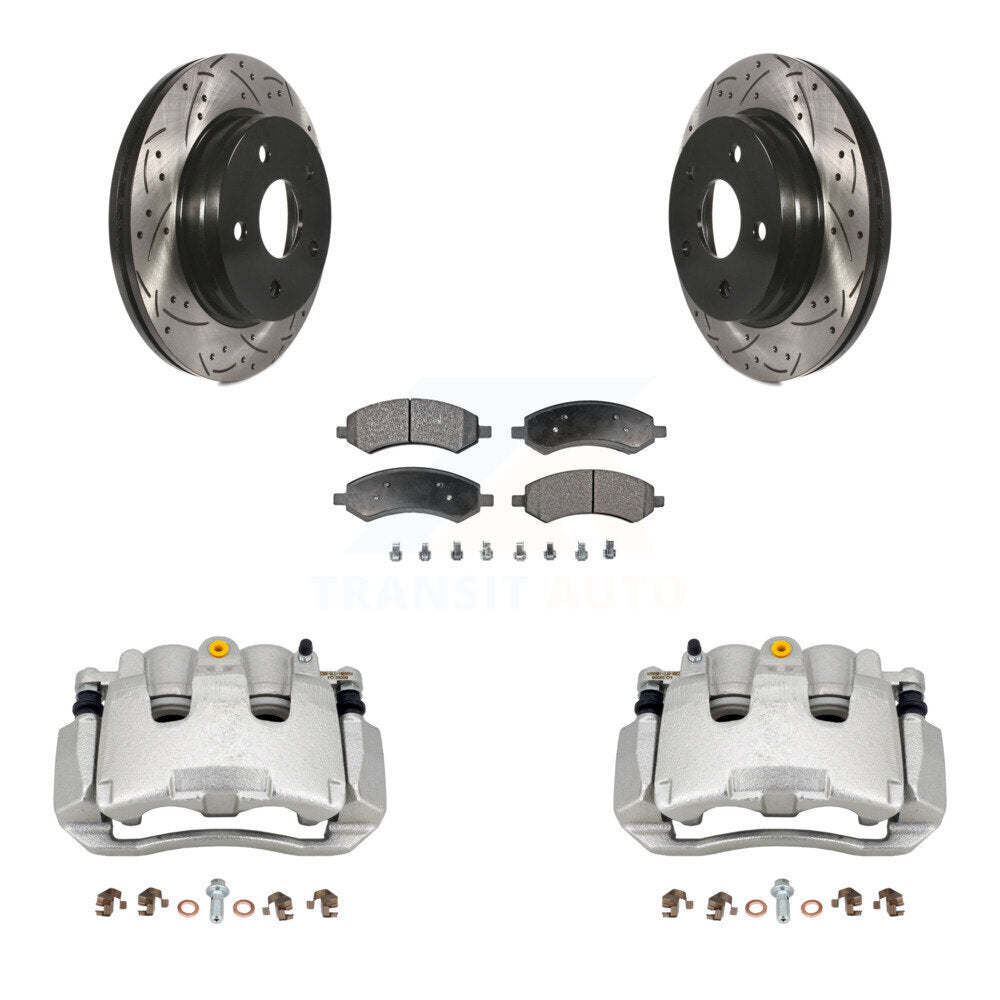 Front Brake Coat Caliper Drill Slot Rotor Semi-Metallic Pad Kit For Chrysler Aspen Dodge KCD-100182P