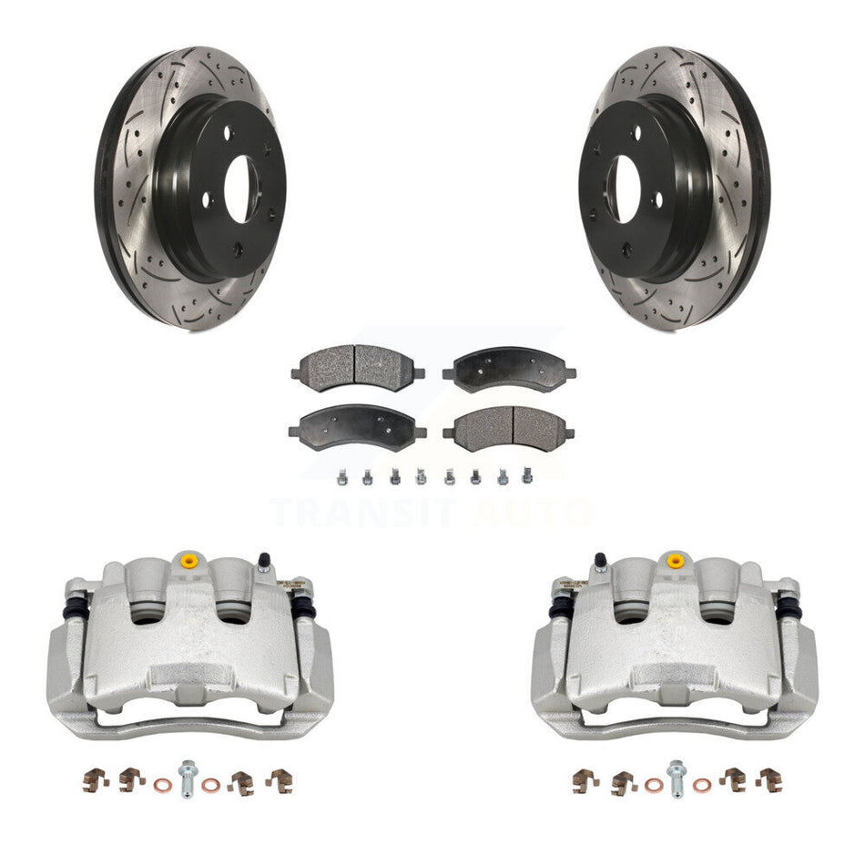 Front Brake Coat Caliper Drill Slot Rotor Semi-Metallic Pad Kit For Chrysler Aspen Dodge KCD-100182P