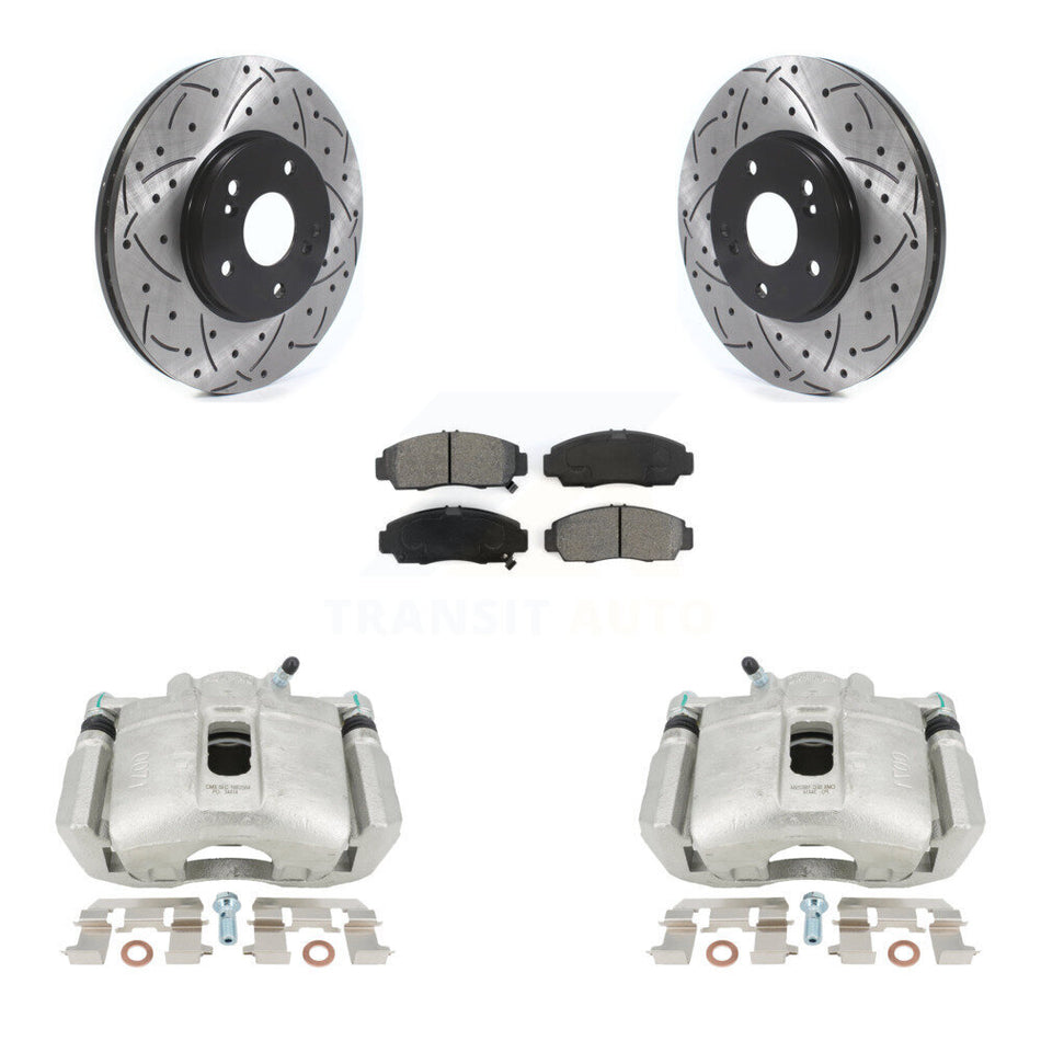 Front Disc Brake Coated Caliper Drilled Slotted Rotors And Semi-Metallic Pads Kit For Honda Accord Acura TL TSX CL KCD-100182S