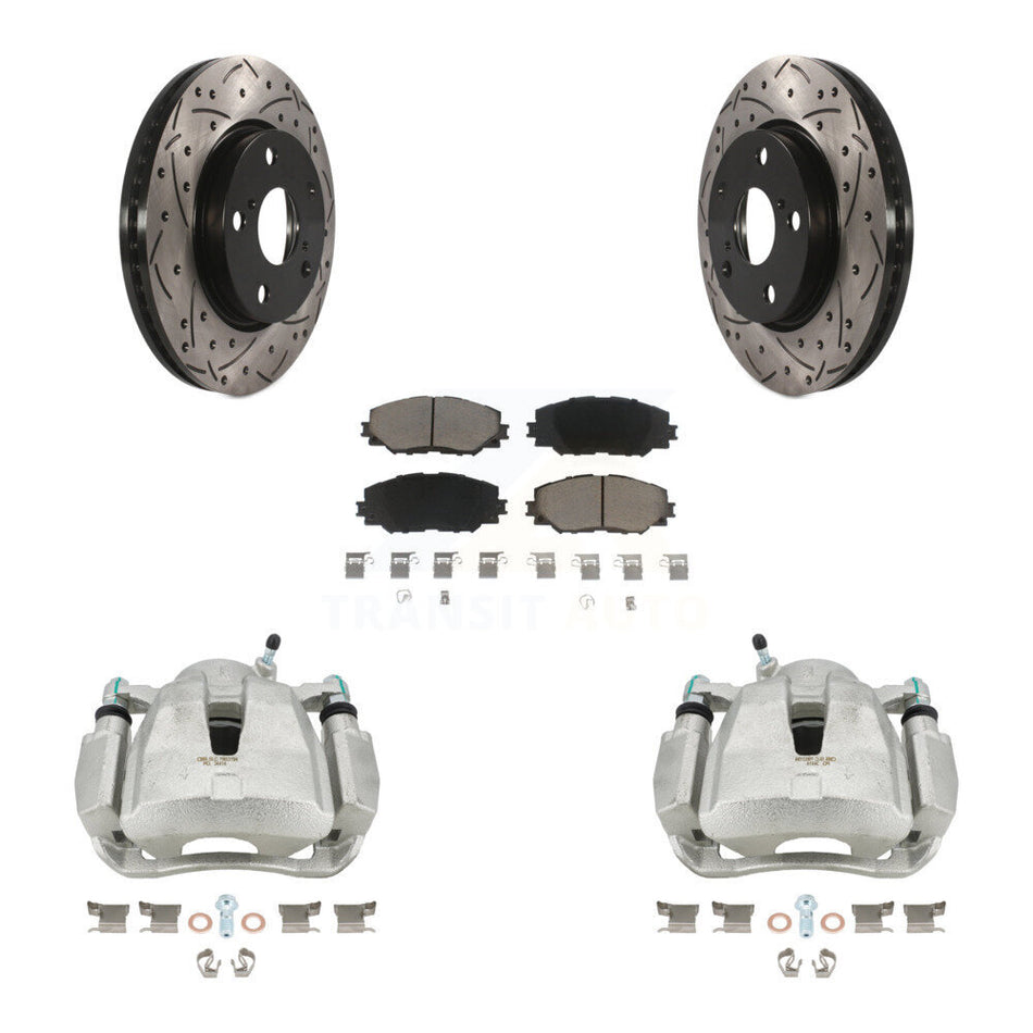 Front Disc Brake Coated Caliper Drilled Slotted Rotors And Ceramic Pads Kit For Toyota RAV4 LE KCD-100183C