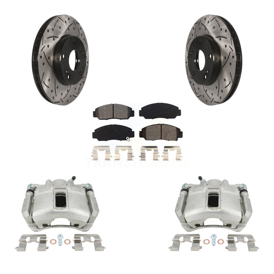 Front Disc Brake Coated Caliper Drilled Slotted Rotors And Semi-Metallic Pads Kit For Honda Accord KCD-100183S