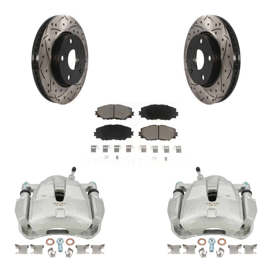 Front Disc Brake Coated Caliper Drilled Slotted Rotors And Ceramic Pads Kit For 2014-2015 Toyota RAV4 LE With Canada or U.S. Emissions Excluding Vehicles Manufactured In Japan KCD-100184C