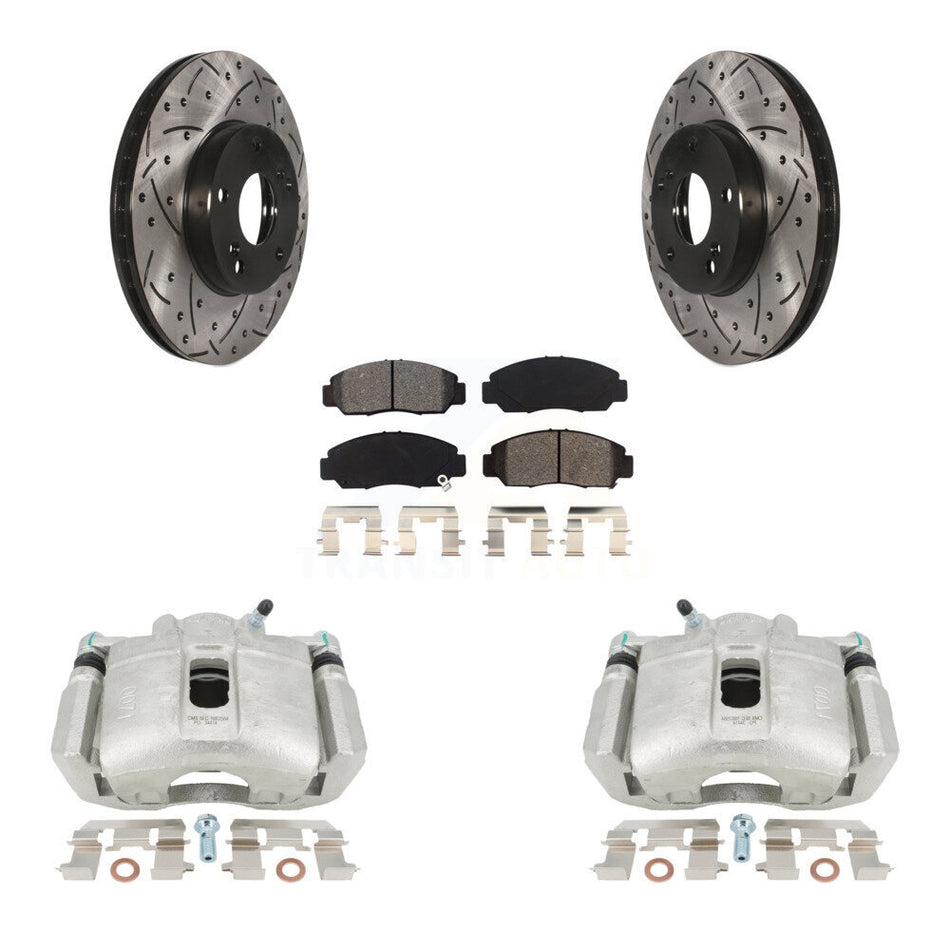 Front Disc Brake Coated Caliper Drilled Slotted Rotors And Semi-Metallic Pads Kit For 2003-2004 Honda Accord Sedan with 3.0L Manual transmission KCD-100184S