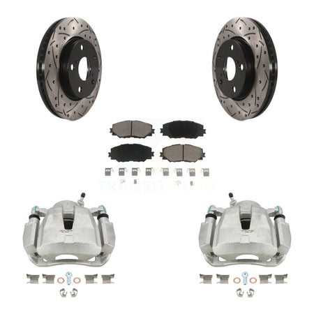 Front Disc Brake Coated Caliper Drilled Slotted Rotors And Ceramic Pads Kit For 2014-2015 Toyota RAV4 LE With Canada or U.S. Emissions Excluding Vehicles Manufactured In Japan KCD-100185C by Transit Auto