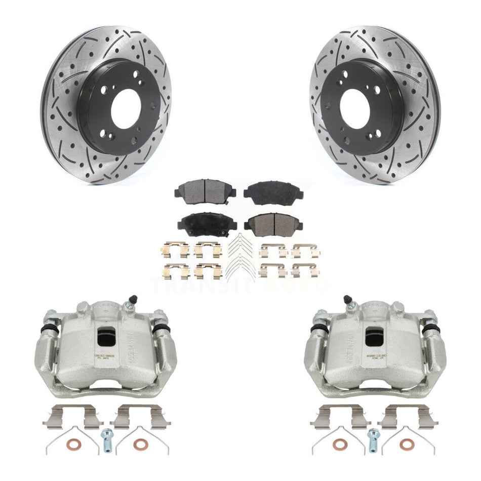 Front Disc Brake Coated Caliper Drilled Slotted Rotors And Semi-Metallic Pads Kit For 2011-2015 Honda CR-Z KCD-100185P