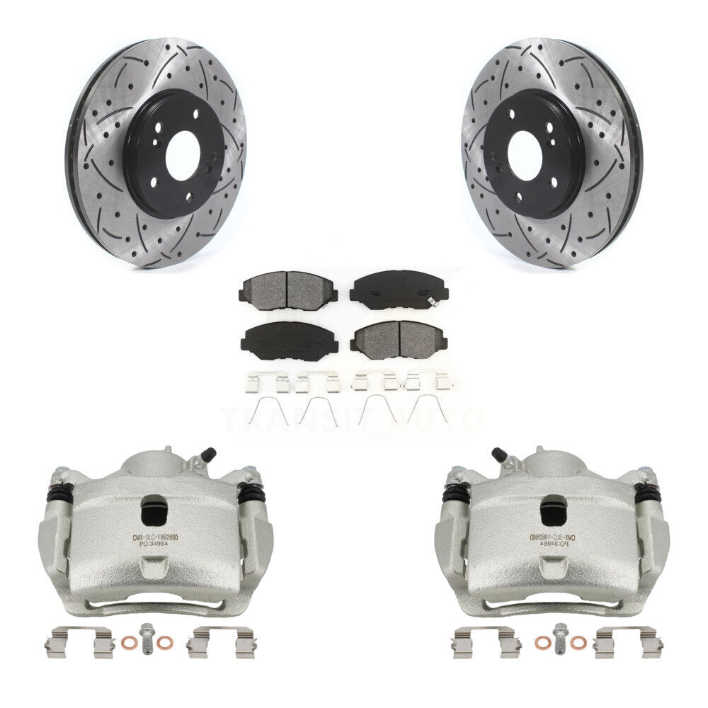 Front Disc Brake Coated Caliper Drill Slot Rotors Semi-Metallic Pad Kit For Honda Accord KCD-100185S