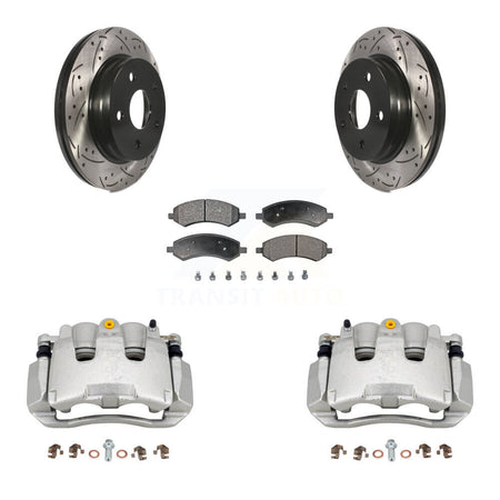 Front Brake Caliper Drill Slotted Rotor Ceramic Pad Kit For Chrysler Aspen Dodge Durango KCD-100185T