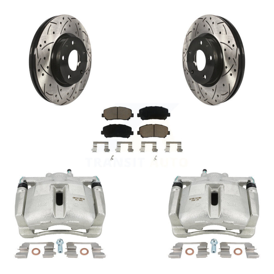 Front Disc Brake Coated Caliper Drilled Slotted Rotors And Ceramic Pads Kit For 2013-2015 Mazda CX-5 KCD-100186C