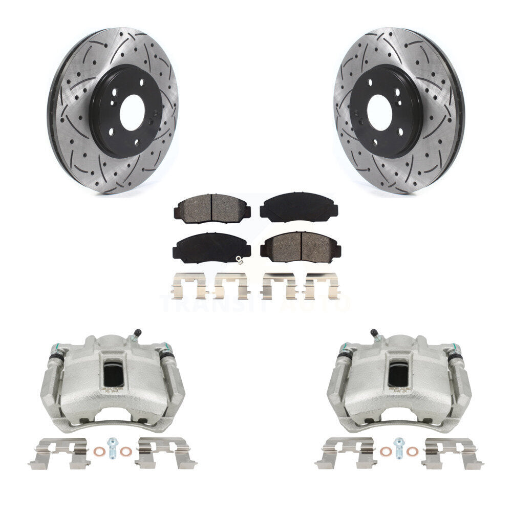 Front Disc Brake Coated Caliper Drilled Slotted Rotors And Semi-Metallic Pads Kit For Honda Accord KCD-100186S by Transit Auto