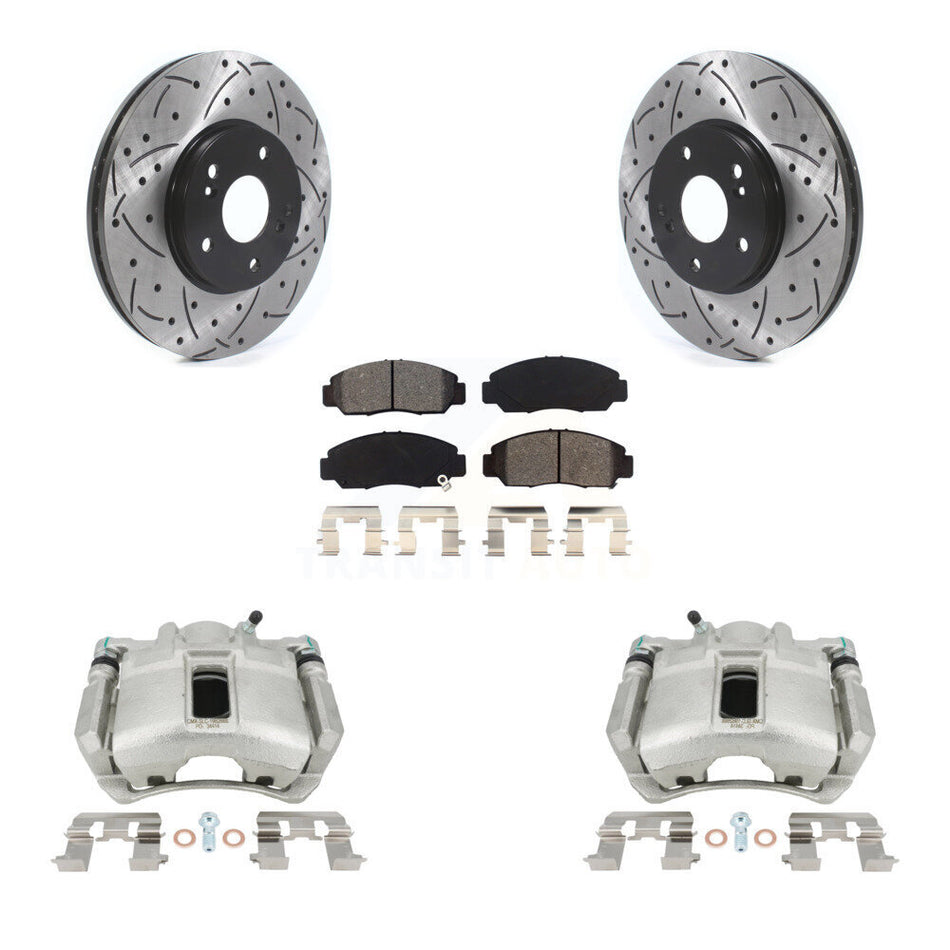 Front Disc Brake Coated Caliper Drilled Slotted Rotors And Semi-Metallic Pads Kit For Honda Accord KCD-100186S