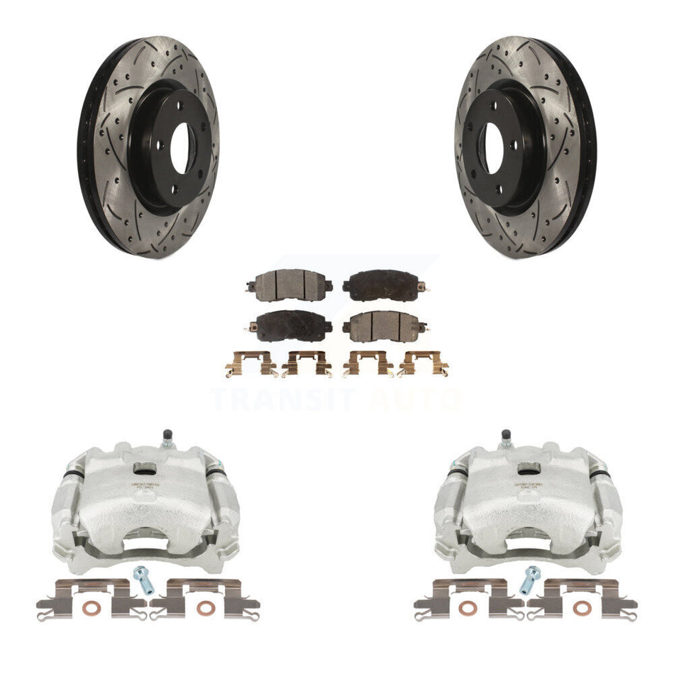 Front Disc Brake Coated Caliper Drilled Slotted Rotors And Ceramic Pads Kit For Nissan Altima KCD-100186T