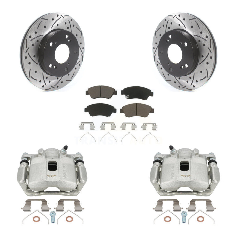 Front Disc Brake Coated Caliper Drilled Slotted Rotors And Ceramic Pads Kit For 2011-2015 Honda CR-Z KCD-100187C