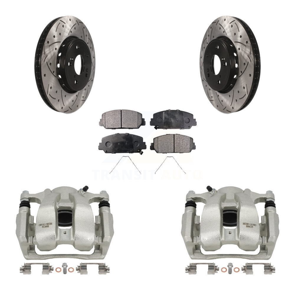 Front Brake Coat Caliper Drill Slot Rotors Semi-Metallic Pad Kit For 2016-2018 Acura RDX KCD-100187P