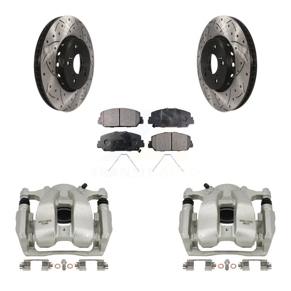 Front Brake Coat Caliper Drill Slot Rotors Semi-Metallic Pad Kit For 2016-2018 Acura RDX KCD-100187P