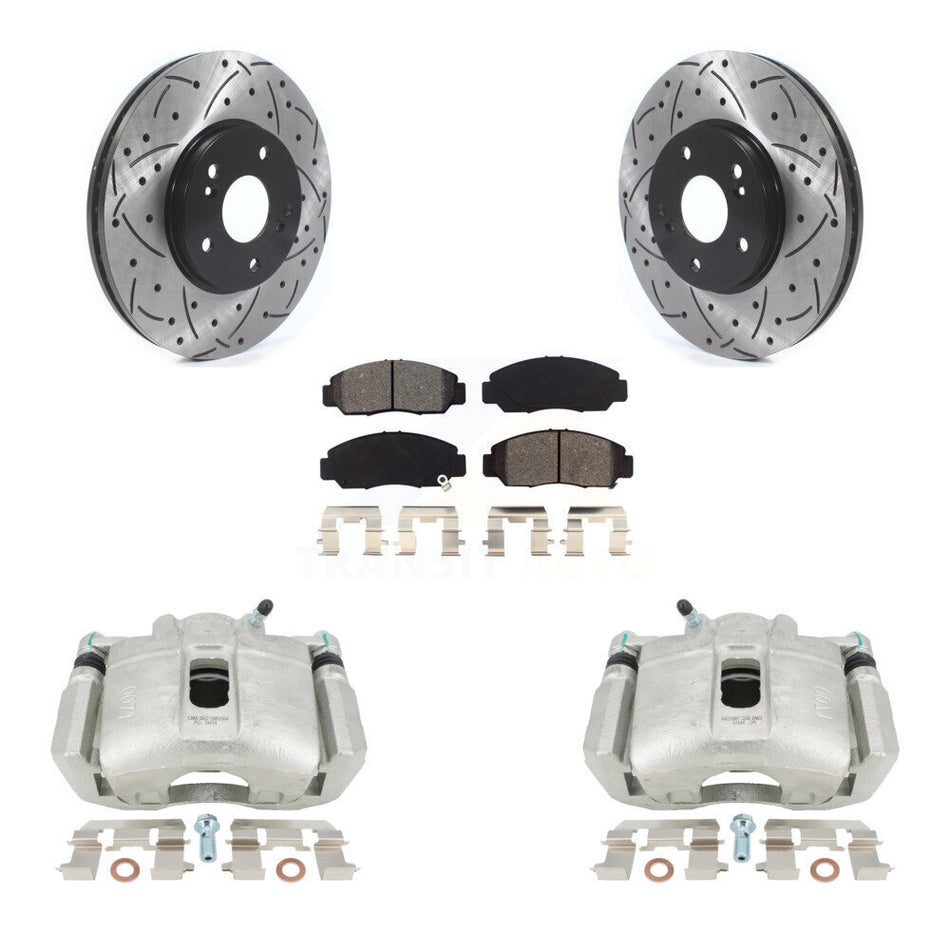 Front Disc Brake Coated Caliper Drilled Slotted Rotors And Semi-Metallic Pads Kit For 2005-2007 Honda Accord Sedan with 3.0L GAS engine Manual transmission KCD-100187S
