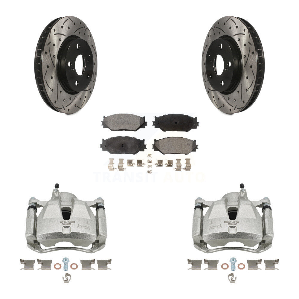 Front Disc Brake Coated Caliper Drilled Slot Rotor Semi-Metallic Pad Kit For Lexus IS250 KCD-100188P
