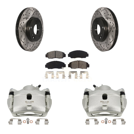 Front Brake Caliper Drill Slotted Rotor Semi-Metallic Pad Kit For 2007 Honda Accord 2.4L KCD-100188S