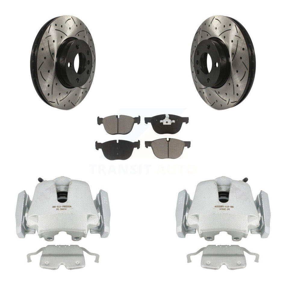 Front Disc Brake Coated Caliper Drilled Slotted Rotors And Ceramic Pads Kit For BMW X5 X6 KCD-100189C