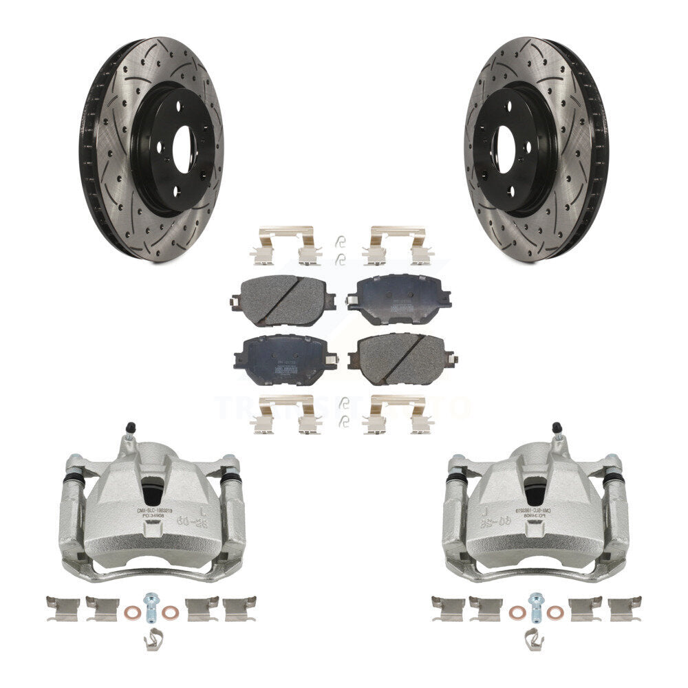 Front Disc Brake Coated Caliper Drilled Slot Rotor Semi-Metallic Pad Kit For Lexus IS250 KCD-100189P