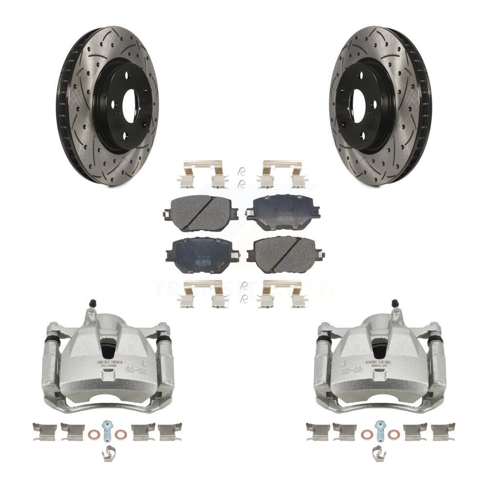 Front Disc Brake Coated Caliper Drilled Slot Rotor Semi-Metallic Pad Kit For Lexus IS250 KCD-100189P