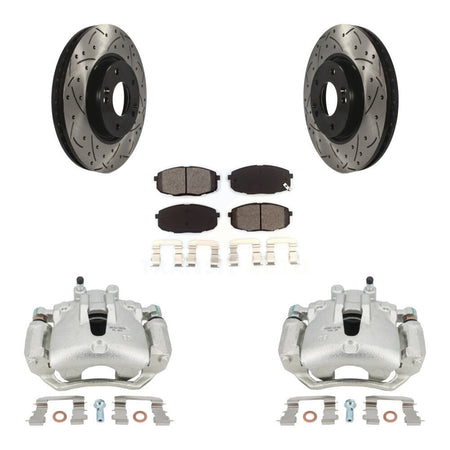 Front Disc Brake Coated Caliper Drilled Slotted Rotors And Semi-Metallic Pads Kit For Kia Forte5 2.0L KCD-100189S by Transit Auto