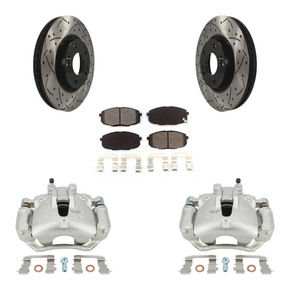 Front Disc Brake Coated Caliper Drilled Slotted Rotors And Semi-Metallic Pads Kit For Kia Forte5 2.0L KCD-100189S