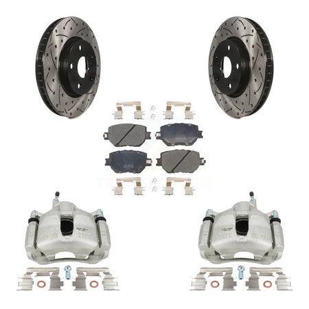 Front Disc Brake Coated Caliper Drilled Slot Rotor Semi-Metallic Pad Kit For Lexus IS250 KCD-100190P